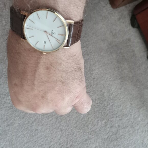 Bulova Classic Men's Watch 2 Tone 37mm Crocodile Embossed Leather Band C970266 - Picture 7 of 8